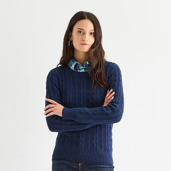 St. John's Bay Sweaters - St. John's Bay Women’s Crew Neck Long Sleeve Cable Knit Pullover Sweater, XLarge